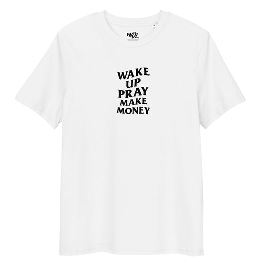 tshirt blanc wake up pray make money neg a vye manni