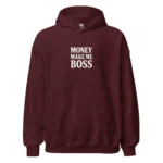 Hoodie money make me boss, rouge bordeaux, nèg a vyé manni