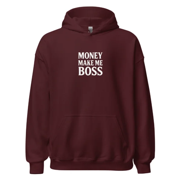 Hoodie money make me boss, rouge bordeaux, nèg a vyé manni