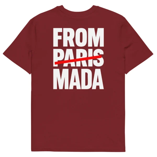 tshirt bordeaux from mada neg a vye manni vu de dos