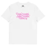tshirt blanc pran douvan avan douvan pranw typograghie rose nèg a vyé manni